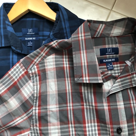 💛 GEORGE CLASSIC FIT PLAID CHECKERED BUTTON DOWN SHIRT 2 PAIR - Picture 4 of 10